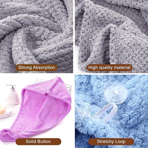 Kldnkig Soft Microfiber Hair Drying Towel Wrap, 5 Pack Elastic Hair Turbans for Fast Drying, Ideal for Women, Curly Wet Hair thumbnail 3