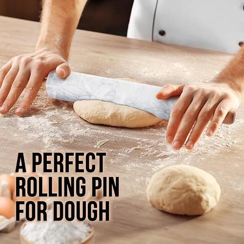 Zulay Kitchen 17-Inch Marble Rolling Pin With Stand - Polished Marble Rolling Pins For Baking With Long Beechwood Handle - Non-stick Roller Pin For Baking Pastries, Bread & Pizza thumbnail 3