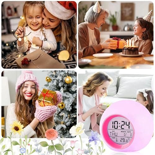 Tarklanda Kids Alarm Clock,Moon Stars Projector Alarm Clock,7 Color Changing Night Light,Snooze Touch Control Temperature for Kids’ Bedroom, Digital Clock for Girls Boys Children thumbnail 5