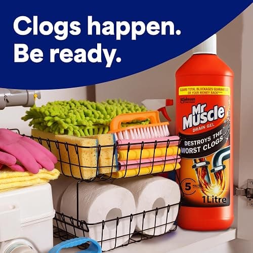 Mr Muscle Drain Unblocker 2x1L, Heavy Duty Fast Acting Gel Sink Unblocker | Heavy-duty drain gel dissolves stubborn clogs fast, works 3x better than bleach and is safe for all pipe types. thumbnail 7