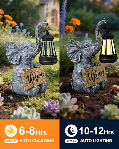 Outdoor Elephant Statues Solar Garden Decor Lights - Elephant Decoration for Garden, Balcony, Patio, Yard, Lawn - Housewarming, Fathers Day, Unique Birthday Gifts for Women Mom Grandma(Black) thumbnail 5