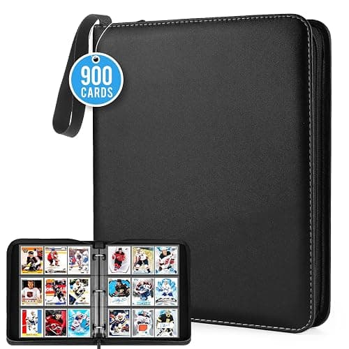 DSCD 9 Pocket Card Binder: 900 Zipper Double Sided Sports & Trading Card Collector Album with 50 Removable Sleeves - Kids Card Holder for TCG NHL Baseball Football Hockey Games (Black） - Image 1