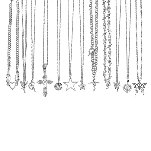LIRUNQIN 12PCS Y2K Style Necklace Set - Grunge Emo Gothic Accessories, Vintage Silvery Jewelry, Star Necklace for Kawaii Clothes & Y2K Aesthetic - Image 1