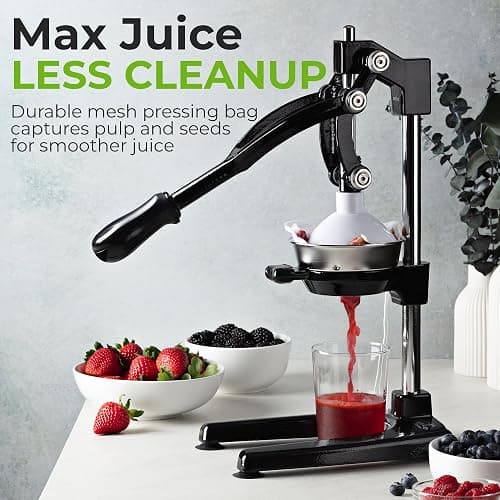 Zulay Kitchen Pulverizer 9 in 1 Cast Iron Juicer - Easy-to-Clean Heavy-Duty Manual Juicer with Presser Attachment to Juice All Types of Fruits! Extra Tall with Stainless Steel Bowl - Black thumbnail 3