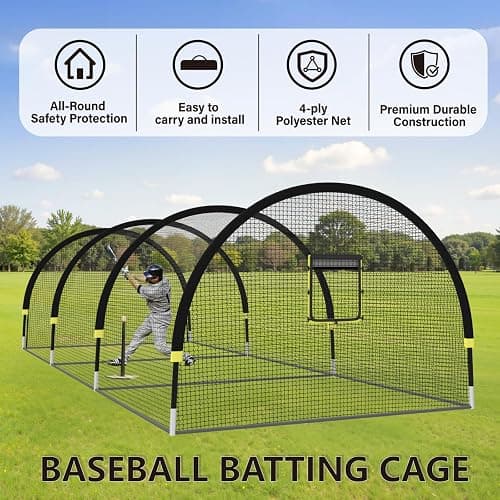 IDEATRY Baseball Batting Cages for Backyard - 22FT/30FTx 12FTx 8FT Portable Practice Softball Cage Net and Frame with Pitching Machine Hole, 12.7MM Fibreglass Poles and Carry Bag thumbnail 2