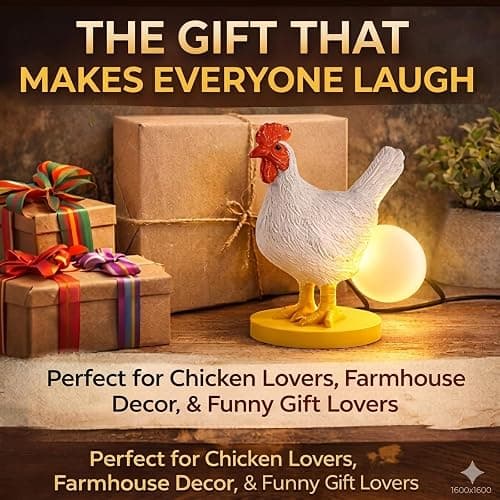 AMPlug in Funny Chicken Night Light Lamp – Rooster Laying Egg Light, Farmhouse Table Decor, Unique Gift for Chicken Lovers (Includes Bulb) thumbnail 4
