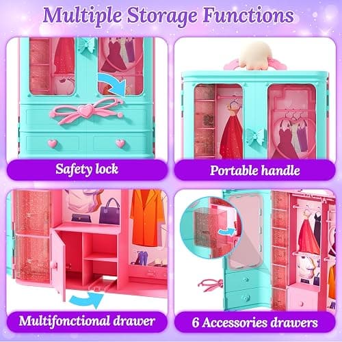 Style Shine 70 Pcs Doll Closet with Clothes & Accessories Including 2 Wedding Gowns 6 Fashion Dresses 2 Casual Outfits 2 Swimsuit 10 Shoes 20 Hangers 27 Accessories,Dress up Toys for Girls Kids Gifts thumbnail 7