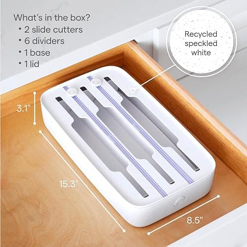 Wrap Dispenser, 3-in-1, Drawer Organizer for Foil, Plastic Wrap, Parchment and Wax Paper with Safety Cutters and Labels for Kitchen Organization thumbnail 3