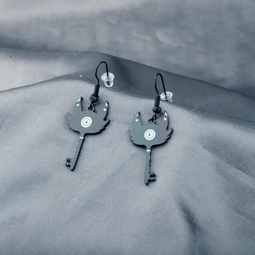 LQRI Anime Character Gifts Demon Cartoon Characters Inspired Heart-Shaped Wings Key Earrings Anime Series Merchandise thumbnail 4