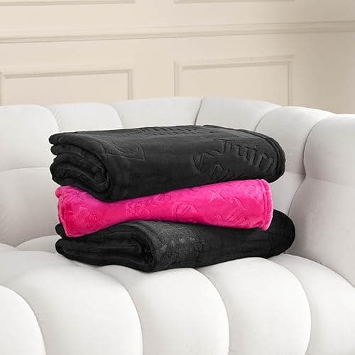 Juicy Couture Embossed Plush 50"x70" Throw Blanket, Embossed Interlocking Hearts Black thumbnail 6