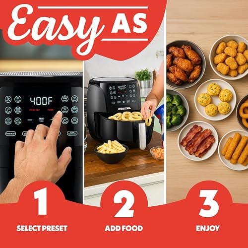 Gourmia Air Fryer - 4 Qt Capacity, FryForce360º, Digital Display with 8 Presets, Roast, Bake, Broil, Dehydrate, Dishwasher Safe Accessories, Compact, Black thumbnail 10