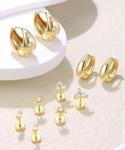Flat Back Stud Earrings for Women Hypoallergenic Cartilage Earrings Helix Piercing Jewelry Surgical Stainless Steel Chunky Huggie Hoops thumbnail 4
