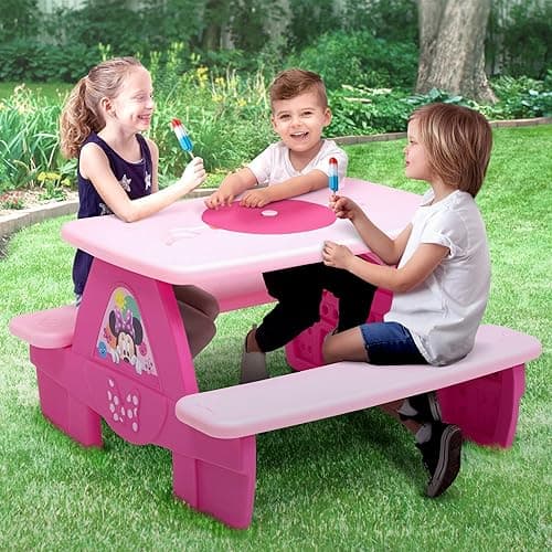 Delta Children Disney Minnie Mouse 4 Seat Activity Picnic Table with Lego Compatible Tabletop - Minnie Mouse thumbnail 2
