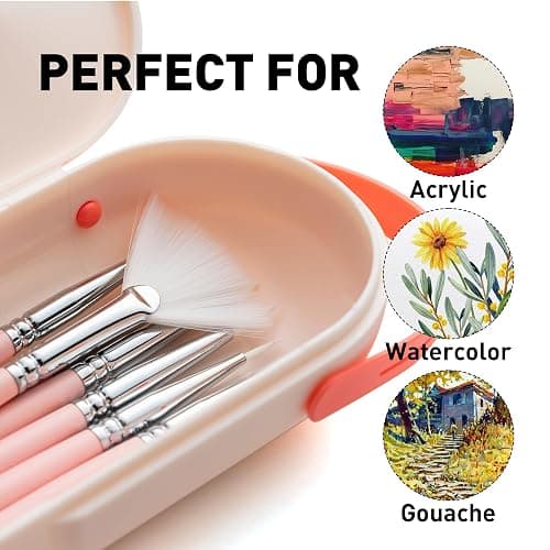 HIMI Paint Brushes Set 8 Pcs for Acrylic Oil Gouache Paint，2 Flat & 2 Round & 2 Liner &1 Filbret &1 Fan, 8pcs Brushs, Interesting Designed Nice Gift for Art hobbyist Beginners Artists (Pink,8Pcs) thumbnail 4
