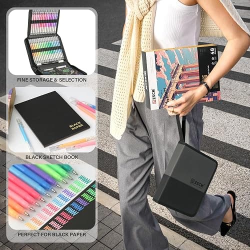 ZSCM Black Paper Sketchbook & 48 Colors Acrylic Gel Pens for Drawing, 1mm Fine Point Acrylic Ink Pen, Opaque Archival Ink Pens for Black Paper Drawing, Sketching, Illustration, Card Making thumbnail 7