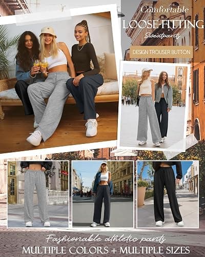 Neer 3 Pack Womens Wide Leg Sweatpants Elastic High Waisted Baggy Long Pant Casual Lounge Yoga Drawstring Jogger with Pockets thumbnail 5