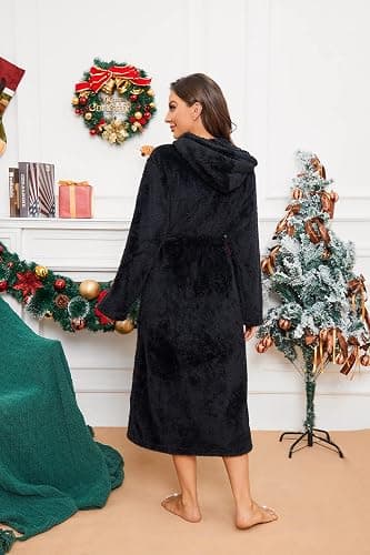 HEARTNICE Womens Hooded Fleece Robe, Thick Warm Plush Bathrobe for Women, Long Fluffy Comfy House Coat Long Fur Fleece thumbnail 3