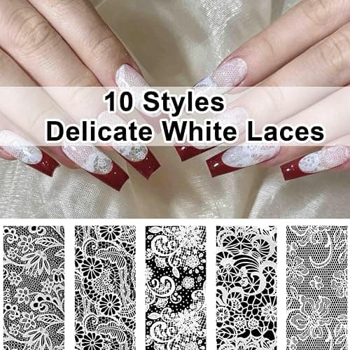 BAOYAALIN 20 Rolls Lace Nail Foil Sheets, 2 Boxes Black and White Flower Nail Foils Transfer Nail Art Decals, Holographic Stickers for DIY Acrylic Nails Manicure Wraps Decoration thumbnail 4