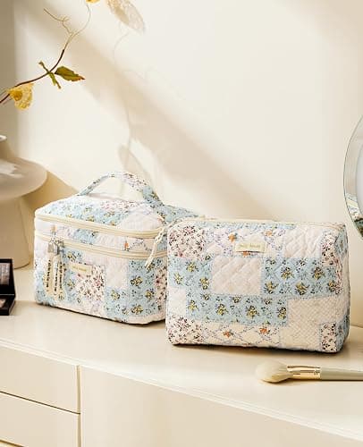 2 Pack Floral Double Layer Quilted Makeup Bag  thumbnail 5