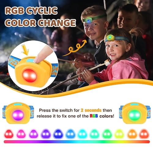 EverBrite LED Headlamp Rechargeable Kids Headlamp with RGB Mode and Adjustable Headband, 3 Modes Multicolor Headlamp for Camping, Reading, Exploring, Halloween, Christmas thumbnail 3