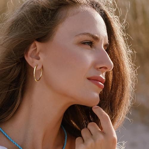 Gacimy Gold Hoop Earrings for Women 14K Real Gold Plated Hoops with 925 Sterling Silver Post thumbnail 3