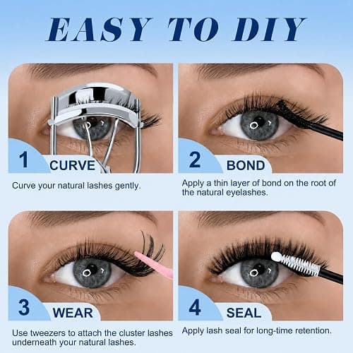 Wispy Volume Lash Clusters Kit 720Pcs Wispy Cat Eye Lashes 30D 40D 50D 60D | 8mm-16mm Waterproof Fluffy Lashes Cluster Natural Look with Bond and Seal Lash Tweezer Beginner thumbnail 5