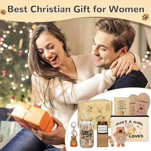 Bayelove Capybara Gifts for Women Capybara Stuff with Glass Cup Makeup Bag Sock Hair Bands Capybara Keychain and Gift Cards Gift for Capybara Lover thumbnail 7