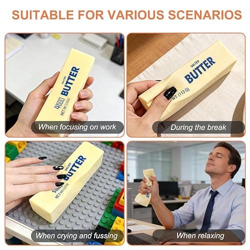 Slow Rebound Cute Butter Squeeze Stress Balls, Upgraded Squeeze Ball Realistic Butter Stick Soft Squeeze Toys, Upgrade Wet Slow Rebound Stress Relief Toy Stress Relief Fidget Toys (1 Pcs) thumbnail 3