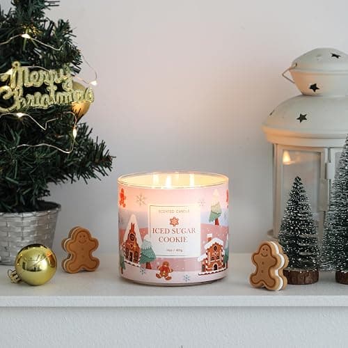 Gingerbread Christmas Scented Candle - Large 3 Wicks,Christmas Balsam Candles, 14oz, 60Hour Burn Time, Ideal Soy Candle Gift for Women, Friends, and Loved thumbnail 4