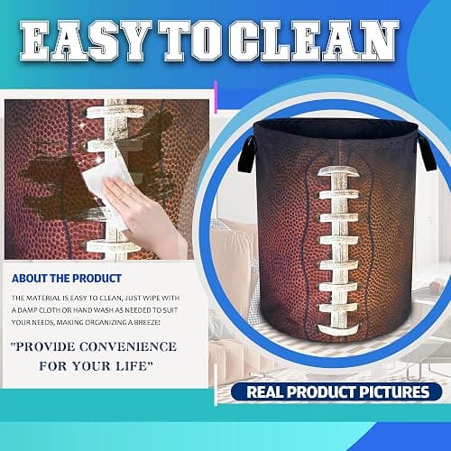 Football Laundry Basket Oxford Cloth Ball Texture Laundry Hamper With Handle Foldable Portable Clothes Storage Basket 18.9 X 16.5 Inch Storage Bag For Laundry Room/Bathroom/Bedroom/Dormitories thumbnail 8