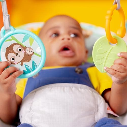 Bright Starts Baby Bouncer Soothing Vibrations Infant Seat - Removable -Toy Bar, Nonslip Feet, 0-6 Months Up to 20 lbs (Safari Fun) thumbnail 2
