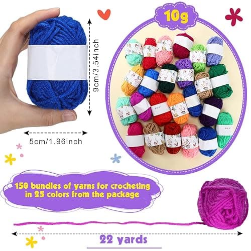 Nuogo 150 Rolls Acrylic Crochet Yarn Bulk 3300 Yards Knitting Acrylic Yarn Skeins Soft Mini Soft Crochet Skeins Multicolor for Knitting Handcraft Weaving Projecting Kit(Mixed Colors) thumbnail 3