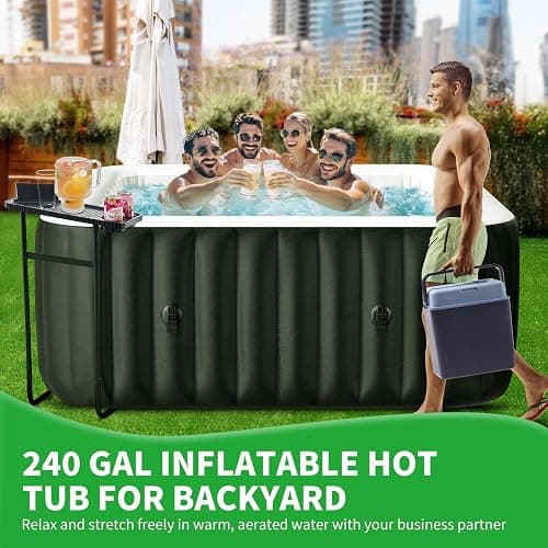 Inflatable Blow Up Hot Tub, 4-6 Person Square Portable Hot Tub, Leak-Proof PVC Outdoor Spa with 130 Strong Air Jets thumbnail 3