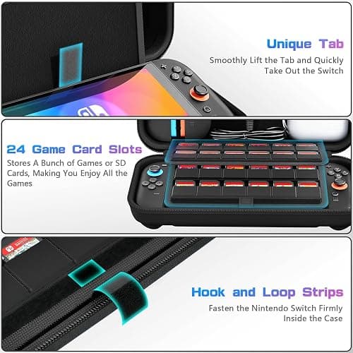 daydayup Switch Carrying Case Compatible with Nintendo Switch 2, with 24 Games Cartridges Protective Hard Shell Travel Carrying Case of Pouch for Console & Accessories DS case thumbnail 6