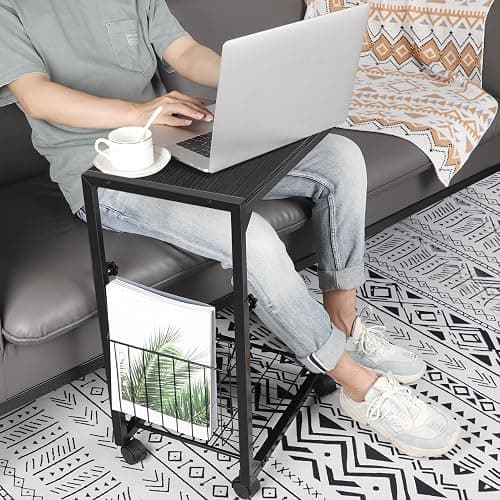 Shinoske Adjustable C Table - C Shaped Side Table with Wheels for Living Room and Bedroom,with Storage Mesh Basket,Slide Under Sofa or Use as Laptop,Black Willow thumbnail 9