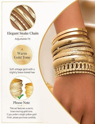 ÌF ME Gold Bangle Bracelets for Women, Indian Bangles Stackable Set, Multi Layer Textured 18K Gold Plated Chunky Bracelets Boho Jewelrys Set thumbnail 4