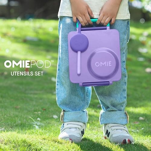 Omie OmieBox Kids Utensils Set with Case - 2 Piece Plastic, Reusable Fork and Spoon Silverware with Pod for Kids (Lilac) thumbnail 2