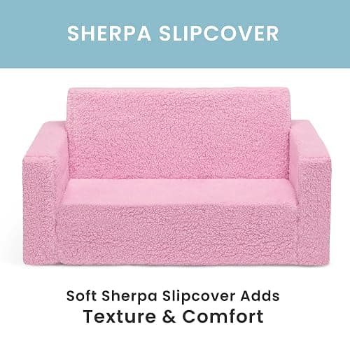 Delta Children Cozee Flip-Out Sherpa 2-in-1 Convertible Sofa to Lounger for Kids, Pink thumbnail 6