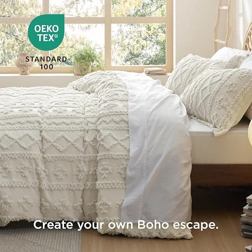 Bedsure Boho Duvet Cover Queen Size, Soft & Comfortable Elegant Design Boho Bedding for Decoration, Machine Washable Comforter Cover for All Seasons,Includes 1 Duvet Cover & 2 Pillow Shams,Beige thumbnail 4