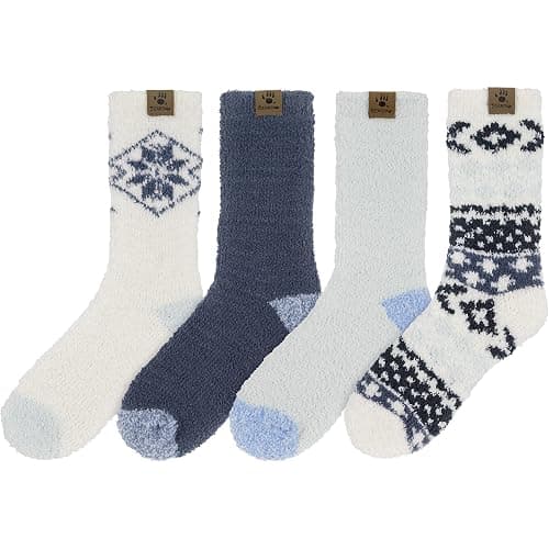 BEARPAW 4 Pair Pack Cozy Super Soft Lounge Socks Multi Pattern Crew Socks thumbnail 4