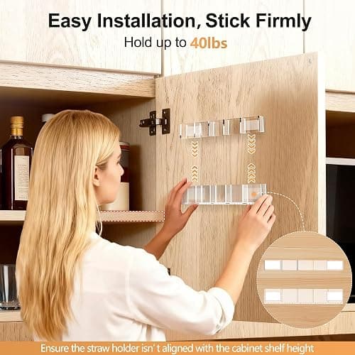 Rycid 9.5” Large Acrylic Straw Holder for Cabinet Door, Reusable Adjustable Two-Part Straws Organizer with Ultra Sticky Adhesive Strips, 2026 Straw Storage for Kitchen Cupboard thumbnail 7