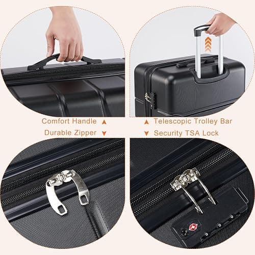 Sweetcrispy Carry on Luggage, Hard Shell ABS Suitcase with Double Spinner Wheels, Lightweight Expandable Rolling Suit Case with TSA Lock, 20 Inch Bronze Black thumbnail 6
