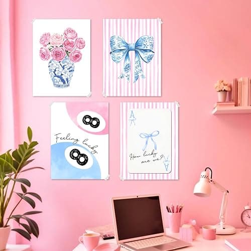 FUQWZ Pink Coquette Room Decor Set of 4 (12x16in, Unframed) - Pink and Blue Wall Art - Posters for Room Aesthetic (063-BIG) thumbnail 4