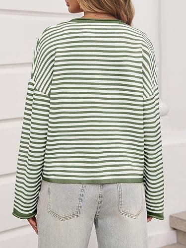 Saodimallsu Womens Striped Cardigan Casual Long Sleeve Open Front Button Down Loose Knit Lightweight Fall Sweaters thumbnail 3