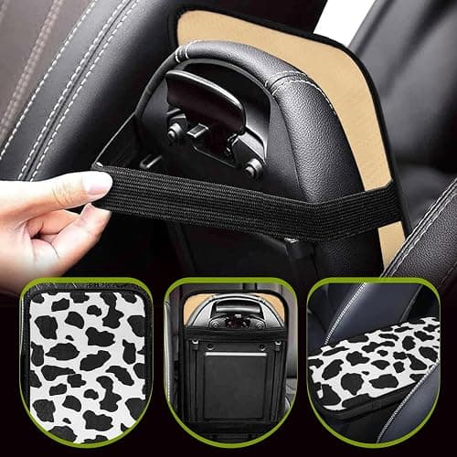 SuperKaKa Car Cow Print Armrest Cover-Cute Center Console Mat Cars Interior Accessories for Women Men,Protection Pad Fit Most Auto,Vehicle, SUV, Truck Arm Rest Box (Cow, Black) thumbnail 7