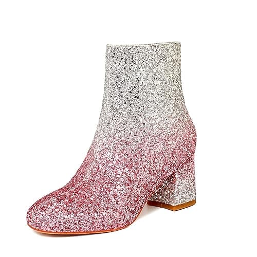 MAVMAX Women's Sequin Glitter Ankle Boots Chunky Heels Sparkly Booties - 8.5 Silver Purple - Image 1