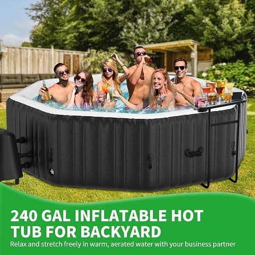 4-6 Person Inflatable Hot Tub, Polygon Portable Blow Up Hot Tub, Leak-Proof PVC Outdoor Spa with 130 Strong Air Jets, Heater Pump and Insulated Cover, 77” X 77”X 25” thumbnail 3