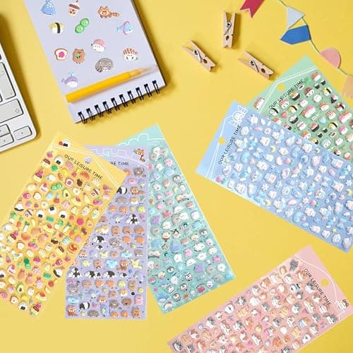 SHANGRLA 600+ Mini Puffy Stickers - Cute Tiny Small Kawaii 3D Puff Sticker for Kids,Girls,Adults - Japanese Micro Sticker for Rewards,Phone Case,Album-Includes Little Animals,Cats,Food & More,6 Sheets thumbnail 4