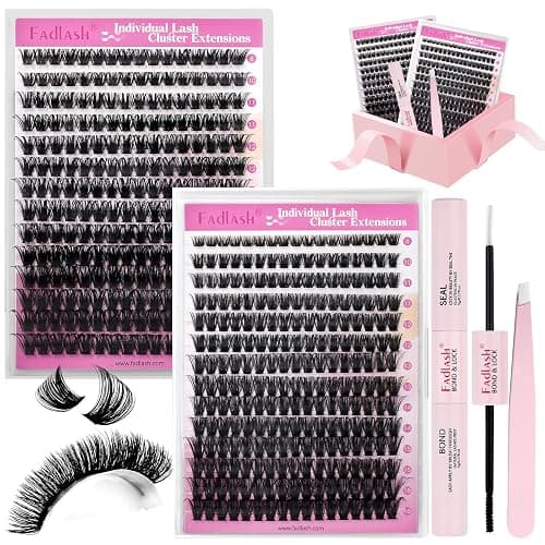 FADLASH Lash Clusters Kit 80D+100D Eyelash Clusters Natural D Curl Eyelash Extensions 8-16mm with Lash Bond and Seal Lash Tweezer for Beginners (80D+100D, 2Pack) thumbnail 8