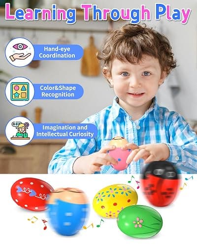 6 Pack Wooden Percussion Musical Shaker, Toddlers Stocking Stuffers, Baby Christmas Stocking Easter Basket Stuffers Egg Fillers Easter Gifts Montessori Toys for Kids Boys Girls thumbnail 7
